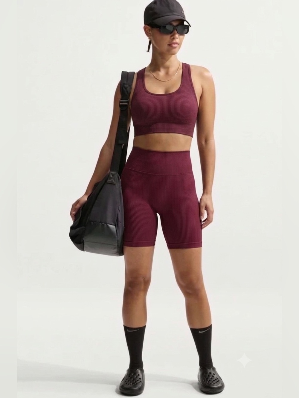 Nike Zenvy Ribbed High-Rise 8"‎ Biker Shorts Dark Red InfinaSoft HF1414-652